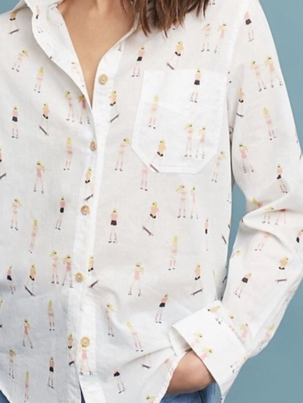 Anthropologie Acote white skater girl blouse Skateboard